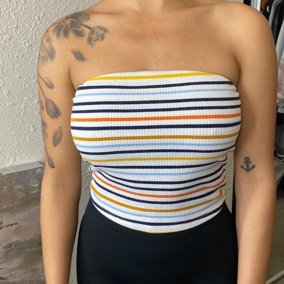 Garage Tops - Small Garage Multi Colored Stripped Tube Top Crop Top